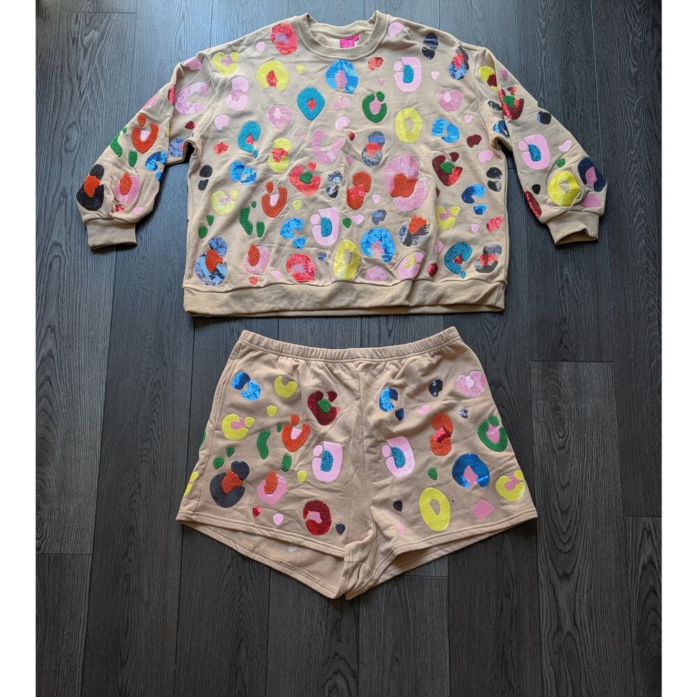 Queen of Sparkles Multi Leopard Sweatshirt AND shorts, XL/XXL